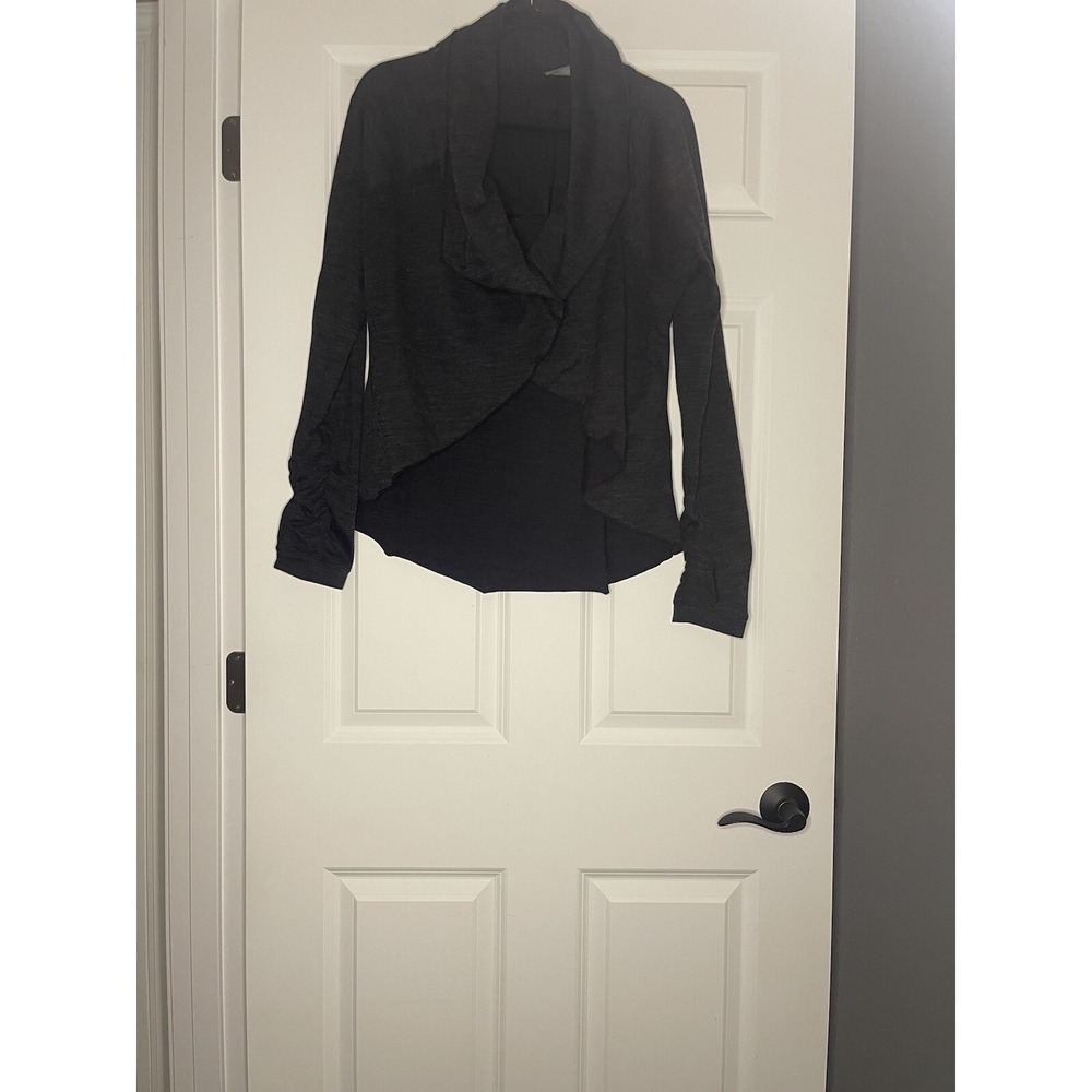 Athleta Charcoal Heathered Haven Wrap Waterfall Cardigan Sweater Small